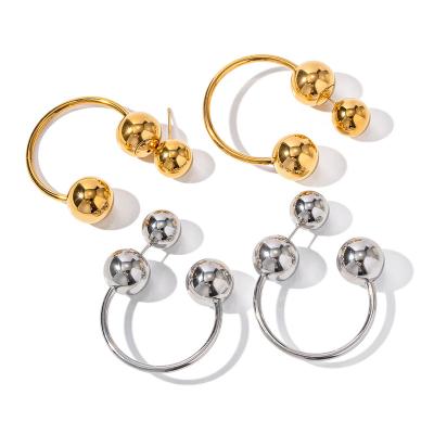 China TRENDY 2023 Trendy 18k Gold Stainless Steel Exaggerated Metal Beads Earrings Graceful Hoop Ball Drop Earrings 18k for sale