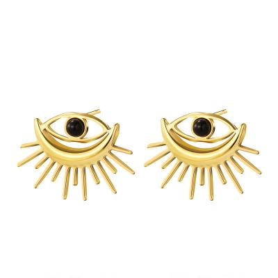 China TRENDY 14k Real Gold Plating Natural Stone Gold Evil Eye Stud Earrings Women Evil Eye Earrings Stainless Steel for sale