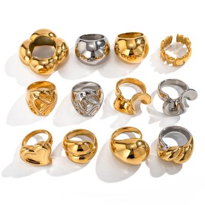 China TRENDY INS Popular Stainless Steel 18K Gold Plated Big Love Rings Jewelry Gift Plain Heart Gold Finger Ring for sale