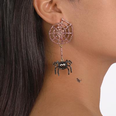 China TRENDY Halloween Themed Earrings Personalized Women'S Full Diamond Spider Funny 2023 Halloween Earrings for sale