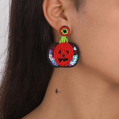 China TRENDY Linfor handmade halloween seed bead earrings sequined ghost head beaded halloween pumpkin earrings for sale