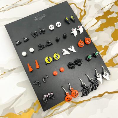 China TRENDY Halloween Earrings 2023 Themed Ghost Pumpkin Spider Witch Spoof Earring Set Halloween Stud Earrings for sale