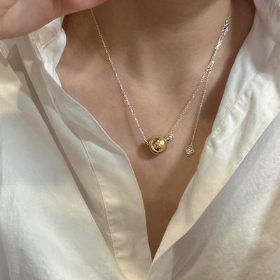 China TRENDY 2023 Fashion Jewelry Pendent Necklaces Matching Ball Ring Clavicle Chain 925 Sterling Silver 18k Gold Plated Necklace for sale