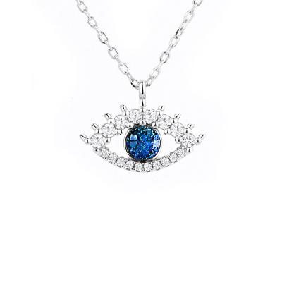 China TRENDY Wholesale Price Blue Glass Stone Sterling Adjustable Shiny Silver 925 Necklace Jewellery Clavicle Chain Evil Eye Silver Necklace for sale