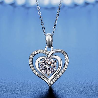 China TRENDY S925 Silver Ocean Heart Necklace Female Clavicle Chain Birthstone 925 Sterling Silver Heart Pendant Necklace for sale