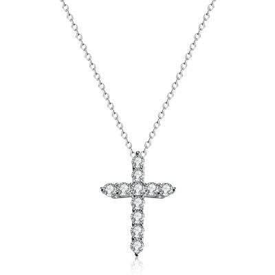 China TRENDY High Quality 925 Sterling Silver Cross Necklace 1 Carat Diamond Clavicle Chain Cross Pendant Silver 925 Necklaces For Men for sale