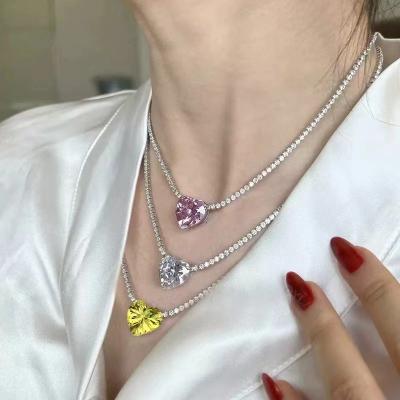 China TRENDY 2023 New 5mm Pink Heart Shape Tennis Necklace Cheap Choker 100% 925 Sterling Silver Tennis Necklace Heart for sale