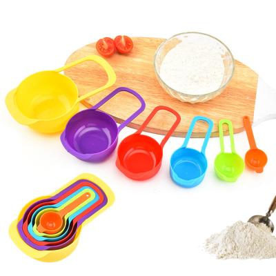 China Sustainable Kitchen Colorful 6 Piece Coffee Measuring Cup Plastic Rainbow Measuring Cup Adjustable Cooking Set for sale