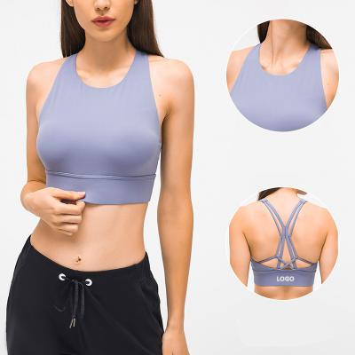 China Breathable Women Private Label Sports Bra Round Neck Beauty Back Shockproof Gym Sports Yoga Top Vest for sale