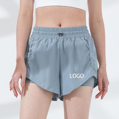 China Breathable Fake Two Piece Summer Workout Yoga Fitness Shorts Women Sports Gym Booty Shorts With Inner Lining for sale