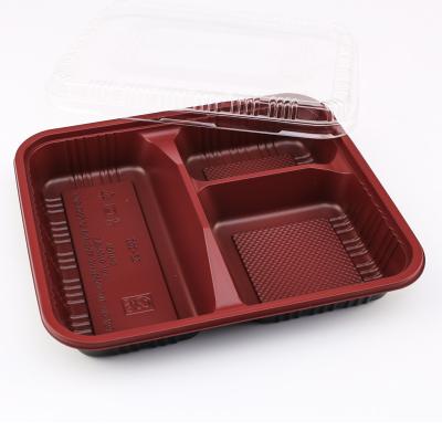 China Microwavable Disposable Plastic Bento Lunch Box With 3 Compartment for sale