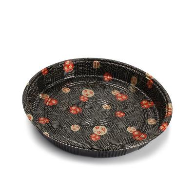 China 5 Thickness Round Divider Disposable Plastic Embossing Momiji Sushi Food Tray for sale