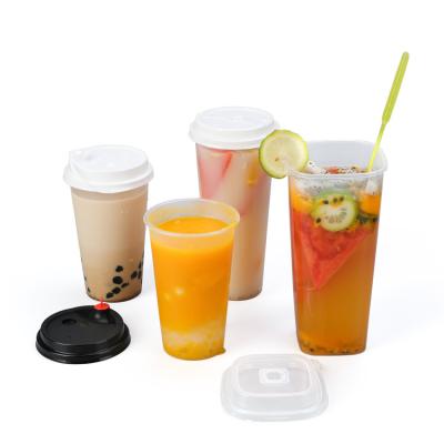 China OEM Milk Tea Juice Plastic Transparent Disposable Milkshake Cup Cold Drinks Cups With Flat Lids for sale