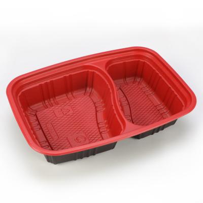 China Thick Red Black Disposable Food Fast Food Container With Thick Clear Lid And 2 Compartment for sale