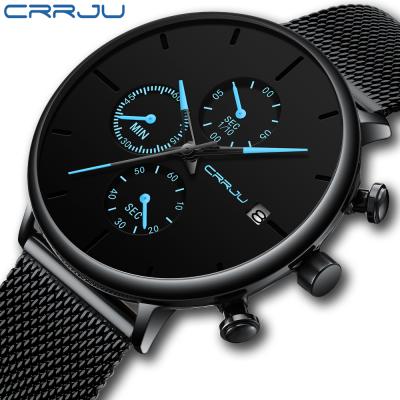 China CRRJU Chronograph Watch 2268 Business Quartz Wristwatch High Quality Stainless Steel Mesh Strap Men Casual Date Watches Men Wrist for sale