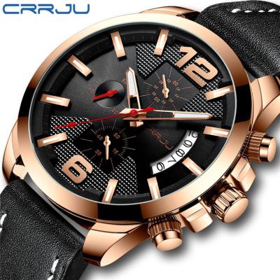 China CRRJU 2285 Chronograph Men Watch Brand Fashion Top Luxury Clock Men Leather Sport Watches Waterproof Mens Relogio Masculino for sale