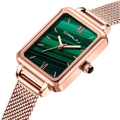 China New CRRJU 2173 Chronograph Watch Women Shape Steel Band Rose Gold Watch For Women Luxury Simple Ladies Square Watch for sale