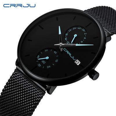 China CRRJU 2265 Chronograph Watch Men's Wrist Fashion Quartz Waterproof Mens Wristwatches Luxury Steel Sports Male Clock for sale