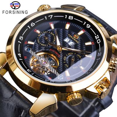 China Automatic Mechanical Moon Phase Forsining Chronograph Tourbillon Luxury Men's Watch Clock Mens Genuine Leather Wrist Watches for sale