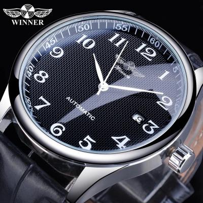 China Brand Back Light Automatic Watch Winner Band Business Leather Sports Watches Luxury Mens Fashion Casual Clock Mechanical Men for sale