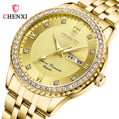 China CHENXI new 8215 day/date men watches clock luxury gold fashion watch quartz brand stainless steel male wristwatches for sale