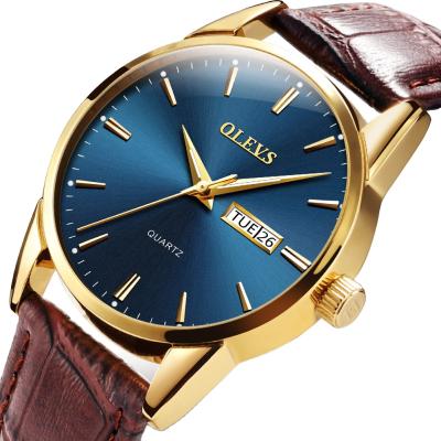 China OLEVS Day/Date Watch 6898 High Quality Leather Luminous Hand Watches Simple Wrist Quartz Watch Male Fashion Relogio Masculino for sale