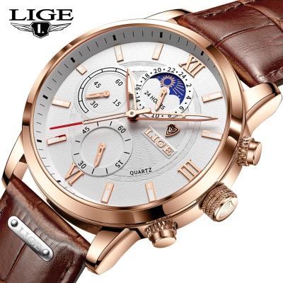 China LIGE Chronograph Watch 8932 Fashion Leather Luminous Watches Men's Relogio Masculino Quartz Wristwatch Men's Superior Luxury Wrist Watch for sale