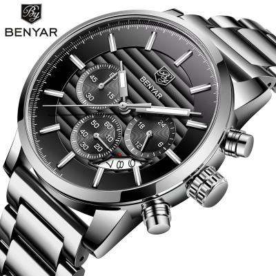 China BENYAR Chronograph Watch Casual Fashion Brand 5104 Stainless Steel Business Chronograph Men Military Waterproof Wrist Watch Men for sale