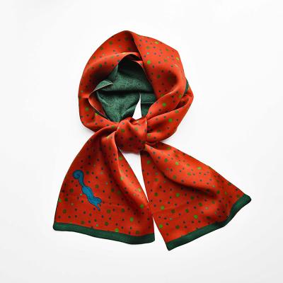 China Soft And Smooth Natural Silk Scarf Ladies Long Green And Red Printed Scarves for sale