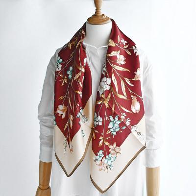 China China Classic 100% Summer Scarf Soft Natural Silk Women Printed Flower Bandana Shawl Elegant Silk Scarves Wholesale for sale