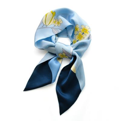 China Blue Soft and Soft Rectangle Sky Women Scarves Pure Silk Printing Headband Long Bandana For Lady Gift for sale