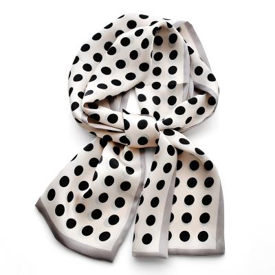 China Women's Long Soft Smooth Ivory 100% Pure Silk Bandana Dots Scarf Ribbon Headscarf Summer Headband Girls for sale