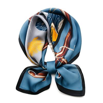 China Designer Inspired Bird Style Soft Comic Blue Silk Scarf 65*65 Sheer Headband Headband Square for sale