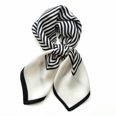 China Soft Printed Geometry White Twill Stripe Scarf Women 100% Silk Hang Zhou 65cm Silk Neck Scarves for sale