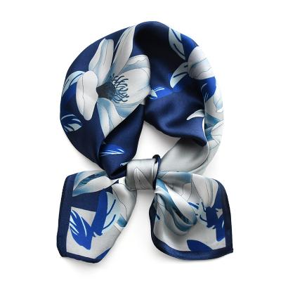 China New trend Chines style magnolia 100%silk women scarf ethicon silk 65*65cm soft silk headband for lady for sale