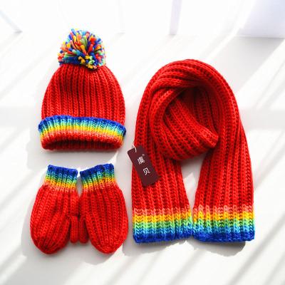 China Soft kids scarf 3 in 1 high quality rainbow knitted yarn boy girl softacrylic fabric for scarf gift for kid baby for sale