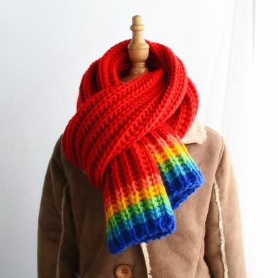 China Soft kids rainbowscarfs for kids knit boy fat girl scarf softacrylic fabric for scarf gift for kid baby for sale