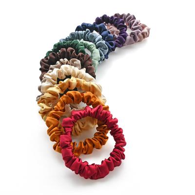 China Custom Made Soft And Smooth High End Solid Pure Silk Silk Hair Scrunchies 100% Color 19MM 1.5cm Satin Hair Scrunchies Small for sale