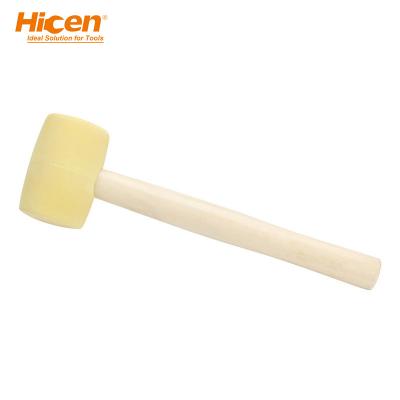 China Rubber Hammer Hicen Yellow Color Rubber Head Hammer Wooden Handle for sale