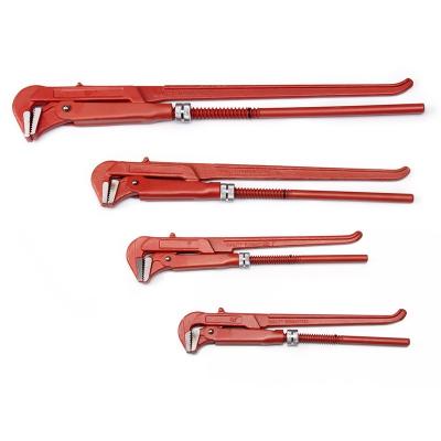 China Assembly Hicen Carbon Steel Jaw Double Handle 90 Degree Bent Nose Pipe Wrench for sale