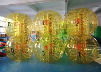 China Zorb-Ball Körper TPU 1.55m, aufblasbares Stoßball-Grün-Gelb mit dem Einbrennen zu verkaufen