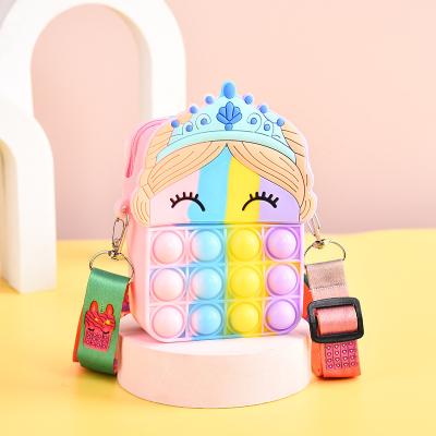 China Princess Coin Purse 3D Pioneer Cartoon Backpack Kids Decompression Toy Pack Color Cartoon Silicone Ratkiller Backpack for sale