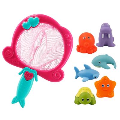 China Baby Bath Playing Toys Baby Water Fish Fishing Baby Bathroom Toys Mermaid Fishing Fish Fishing Pond Gum Animal Toys Temperature Color Change for sale