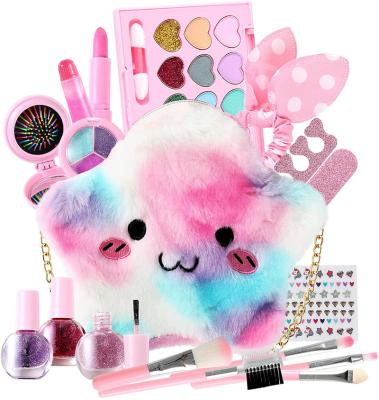 China Kids Cosmetics Makeup Toys Nail Polish Lipstick Eyeshadow Plush FLASHING Bag Pretend Toy Set for sale