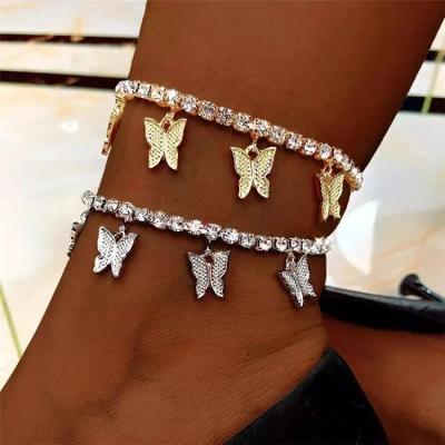 China Product FASHIONABLE Women's Jewelry Manufacturer Silver Rhinestones Gold Filled Diamond Butterfly Anklet Bracelets With Charms 2022 Wholesale for sale