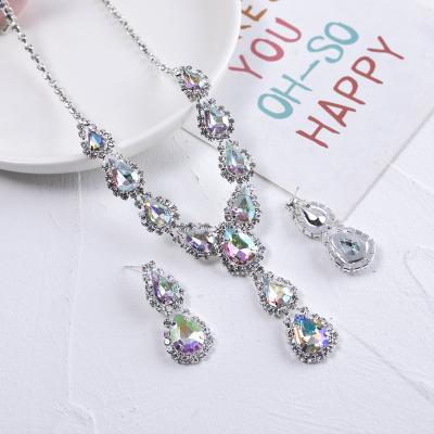 China FASHIONABLE Custom Luxury Colorful Drop Wedding Rhinestone Necklace Pendant Charm Diamond Earring Fashion Jewelry Water For Women for sale