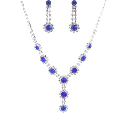 China Customs Fine 18K Gold Silver Jewelry Wholesale Colored Blue Rhinestone Diamond Pendants For Necklace Fashion Jewelry Sets For Women for sale