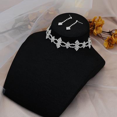 China New TRENDY simple earrings and necklace high quality bridal rhinestones choker ladies jewelry set silver wedding for woman luxury for sale