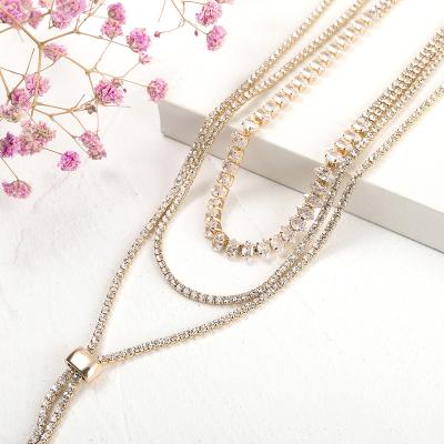 China Manufacturer Customize Chains For Diamond Jewelry Making Fashion Large 18K Gold Plated Long Tassel Layered Necklace Rhinestone for sale