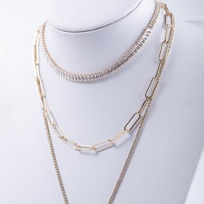 China TRENDY Europe Warehouse Iced Out Jewelry Layered Initial Chain Diamond Pendant Necklace Stainless Steel For Women Gold Plated for sale